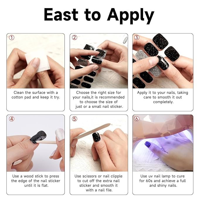 Semi Cured Gel Nail Strips (Dairy Cow), 28 pcs Gel Nail Stickers, Work with Any UV Lights, Long-Lasting NailWraps for Women Art DIY Design, Easy to Apply & Remove, Salon-Quality