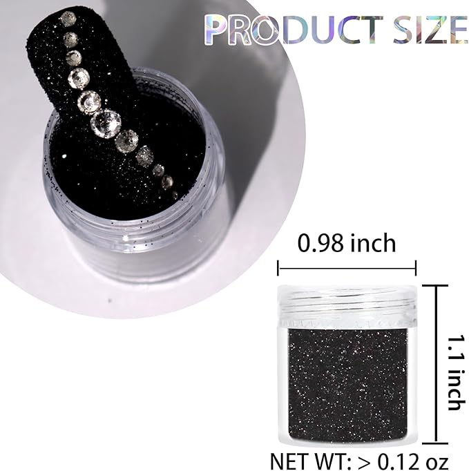 Laza 2 Jars Black and White Nail Shimmer Snow Powder Diamond Dust Pixie Sparkle Fairy Shiny Nail Art Decoration Sugar Glitter for French Manicure