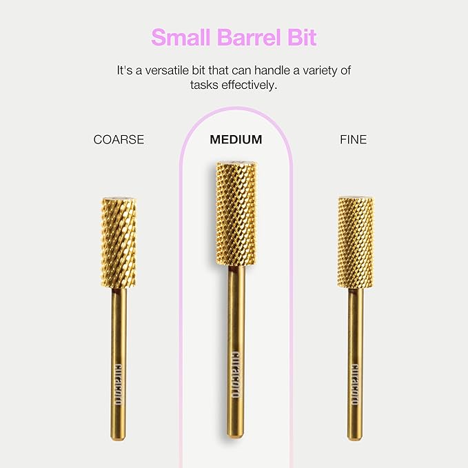 Curacoro Nail Drill Bits 3/32'' - Small Barrel Carbide Bit (Medium) for Professional Finish, Precisely Remove, Refine, Smooth Acrylic or Gel Nails, Nail Art Pedicure Manicure Salon & Home