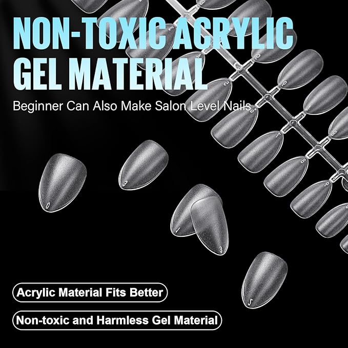 TOMICCA Short Almond Nail Tips, Acrylic Soft Full Coverage Fake Nailsfor Extension Manicure, Double-sided Matte Press on Nail Tips for Home DIY Art Women Girls