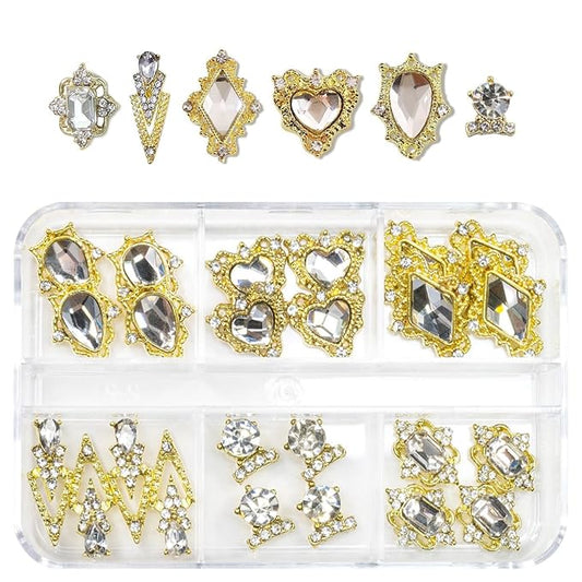 24pcs Crystal Clear Nail Rhinestones Luxury Nail Charms Crystal White Heart Charms for Nails 3D Big Nail Gems Diamonds Jewelry Stones Alloy Nail Art Studs Nail Art Decor w Box for Arylic Nails Crafts