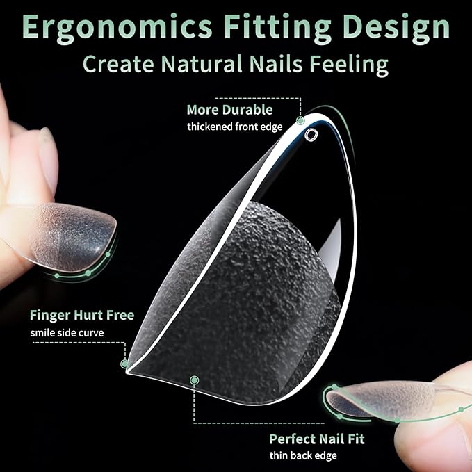 Short Round Oval Nail Tips, 216pcs Acrylic Soft Fake Nails Gel Nail Tips, Full Cover Pre-Shaped Matte Clear Press on Nails for Extension, Diy at Home Manicure 12 Sizes