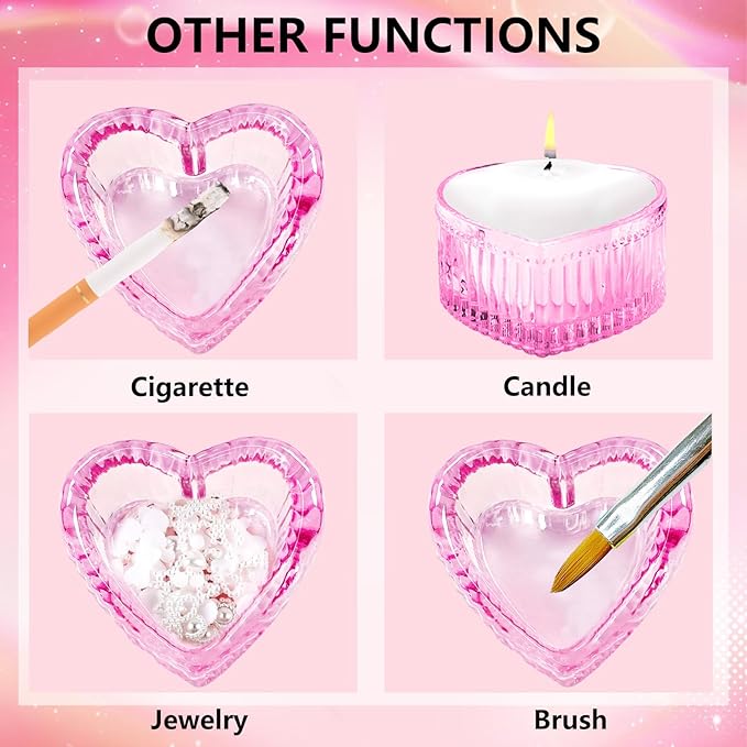 Crystal Sweet Heart Shape Acrylic Liquid Powder Glass Dappen Dish Glass Cup w Cap Lid Bowl for Acrylic Nail Art Transparent Kit (HJ-NAPB059-2pcs)