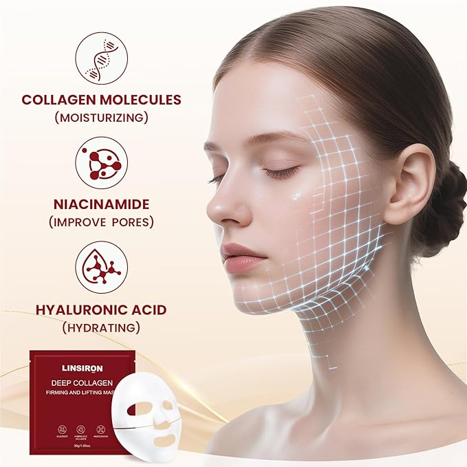 Bio-Collagen Face Masks, Deep Hydrating Sheet Overnight Face Mask, Facial Treatments and Masks for Women, Korean Skincare, Moisturizing and Firming for Girl, 8 Pack