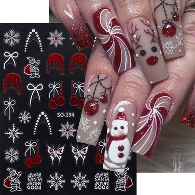 Christmas Nail Stickers Winter Nail Stickers for Nail Art 3D Self Adhesive Nail Decals Star Christmas Tree with Glitter Design Snowflake Nails Sticker for Women DIY Salon Manicure 9 Sheets