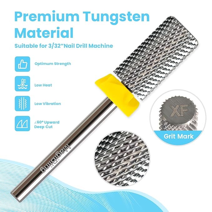 Super Cut Large Barrel Nail Drill Bits for Professional Users, 3/32'' Tungsten Carbide Bits, Upward Deep Cut for Removing Hard Gel Fast, Right Hand Use, Manicure Cuticle Gel Polishing, Extra Fine.