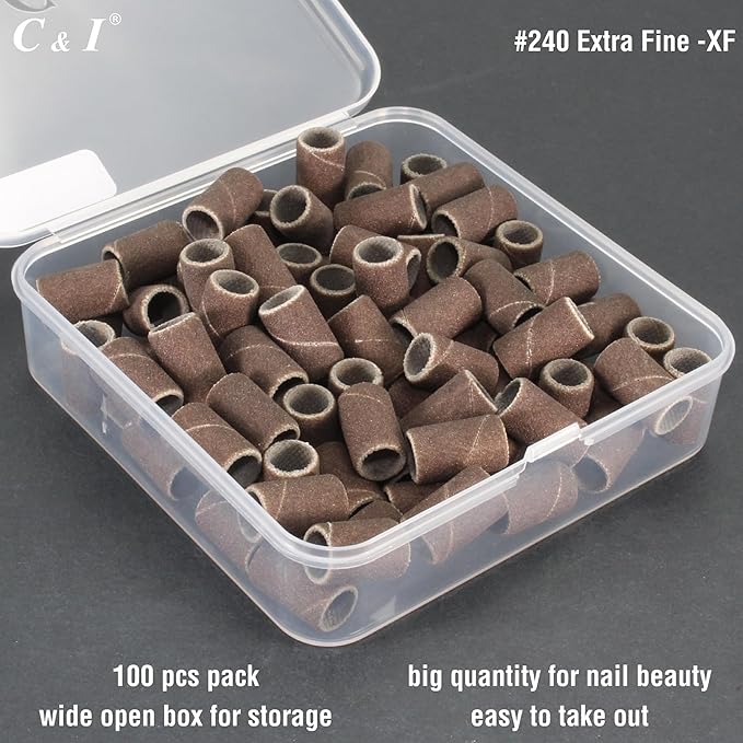 C & I Nail Sanding Bands 100 PCS Plus Upgrade Mandrel 1 PC, Nail Drill Bits for Acrylic Gel Nails Remove, Natural Nails Buffer for Nail Prep and Nail Shiner (Coffee, #240 Extra Fine)