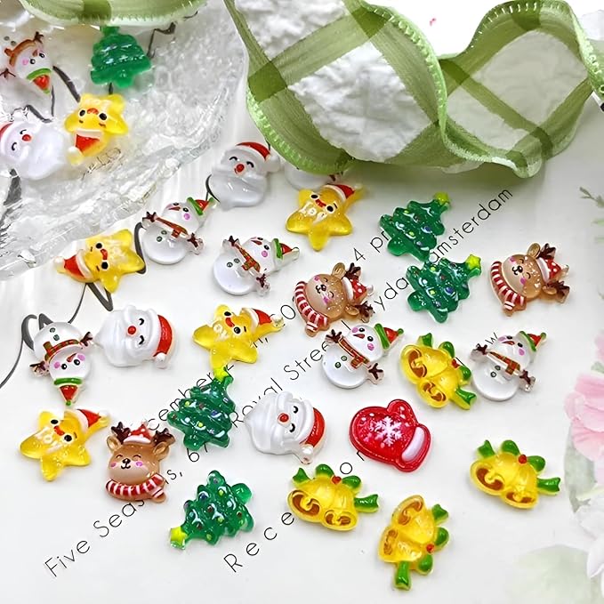 70 Pcs Santa Claus Elk Christmas Tree Snowman Acrylic Nail Art Rhinestone Charms Decoration for Women Girls