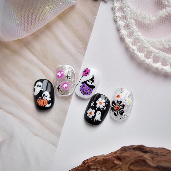 5D Halloween Nail Stickers for Nail Art,Ghost Pumpkin Halloween Nail Art Stickers 1PCS Flower Ghosts Spider Web Star 5D Embossed Holiday Nail Decals Manicure Accessories for Women DIY Decorations