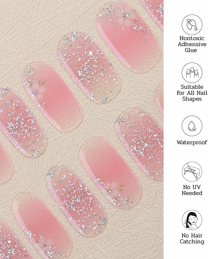 Nail Polish Strips - 22 Pcs Salon Quality Gel Nail Stickers - Long Lasting Wraps (Hellebore Flower Pink)