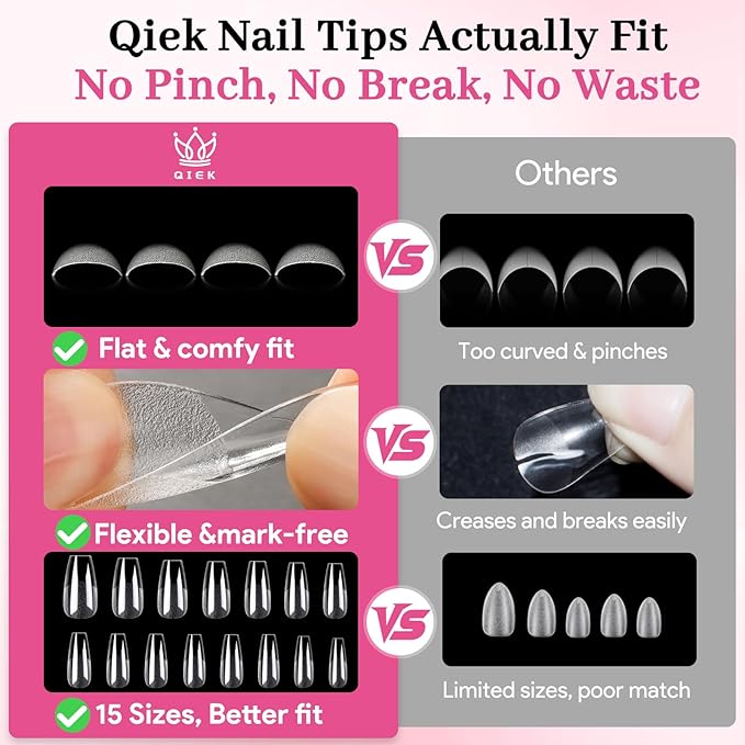 Medium Coffin Fake Nail Tips, 15 Sizes 240 PCS Clear Half Matte Press On False Nail Tips Pre-shaped Half Soft Cover Gel Nail Tips Extensions Thick Long Lasting for DIY Beginners & Salon Manicure