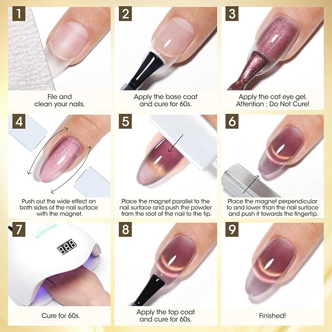 Gellen Cat Eye Gel Nail Polish, 18ml Gold Magnetic Gel Polish Brown Rainbow Glitter Holographic Nail Polish, Summer Gel Polish Soak Off UV Nail Gel DIY Nail Art Gift, Yellow