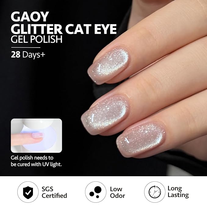 GAOY Cat Eye Gel Nail Polish Set with Magnet for Silver Blue Pink Glitter Holographic Cat Eye, Salon Gel Manicure and Nail Art DIY at Home, Spring Breeze