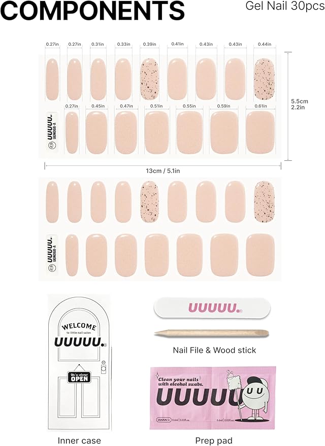 UUUUUU Semi Cured Gel Nail Strips | Salon-Quality | UV Free Gel Nail Wraps for Women | Easy Peel&Stick | Long-Lasting up to 14 Days | 28 Strips Set+File & Wipes | Gift-Ready (UGN076 - Pure Beige)