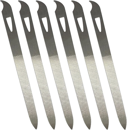 Nail Files for Natural Nails (6 Pack), Metal Nail File 5.5’’ Stainless Steel Thin Durable Nail Filer with Curved Sharp Pointed Tip Double Sided Manicure Pedicure Toenails Tools