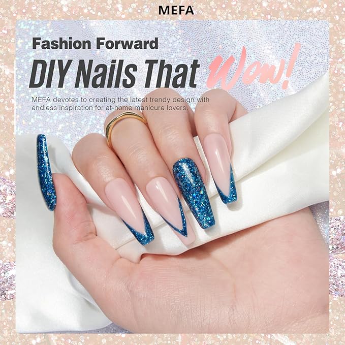 MEFA Glitter Gel Nail Polish Set 6 Colors, Chrome Platinum Sparkly Shiny Black Silver Champagne Turquoises Gel Polish Kit Soak Off Nail Art Design Salon at Home DIY Manicure Kit Gifts for Women