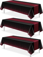 3Pcs Black and Maroon Tablecloth Party Decorations, Plastic Black Table Cloth by MASHAN