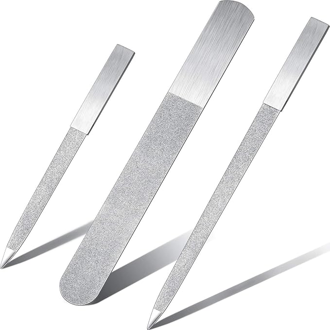 Mudder 3 Pcs Diamond Nail File Sets for Women Men Stainless Steel Metal Double Side Fingernail Toenail Buffer Filers Emery Boards for Salon Home Travel Manicure Pedicure Nail Care Tool