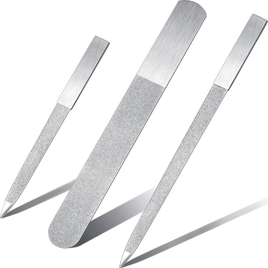 Mudder 3 Pcs Diamond Nail File Sets for Women Men Stainless Steel Metal Double Side Fingernail Toenail Buffer Filers Emery Boards for Salon Home Travel Manicure Pedicure Nail Care Tool