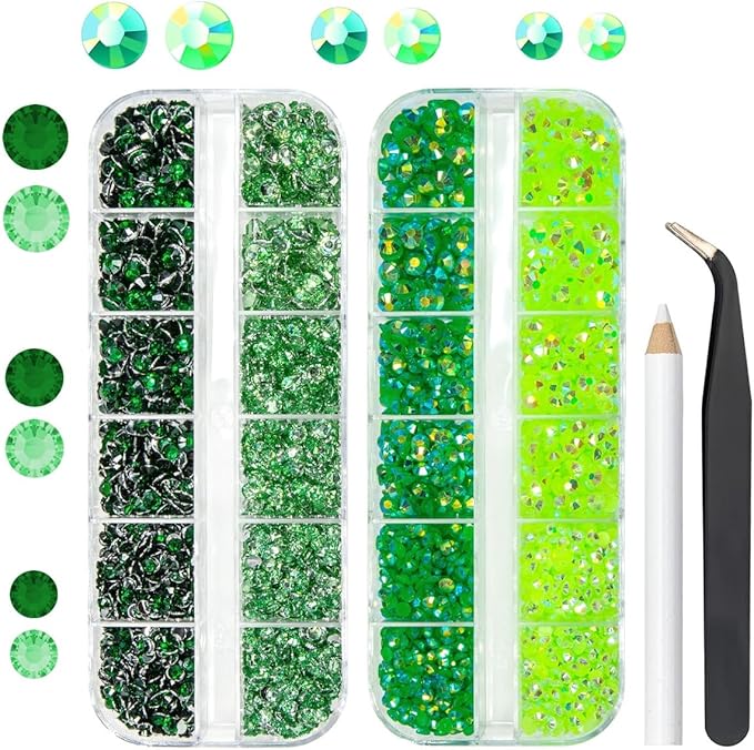 Green Resin Rhinestones for Crafting 3mm 4mm 5mm Flatback Fresh Green Emerald Green Jelly Stones Non-Hotfix Gems Diamonds Crystals Charms for Nails Eyes Face Makeup Tumblers Bottles DIY Crafts