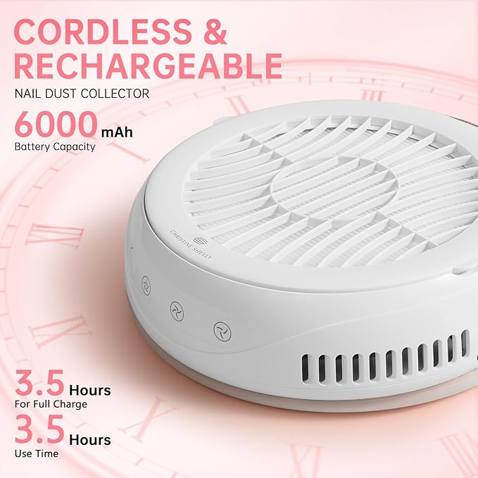 Nail Dust Collector, Cordless Dust Collector Nail Tech, Powerful 4200RPM Vacuum Fan Vent Dust Collector Extractor Dust Suction Machine for Acrylic Nails Polishing, Nail Salon&Home