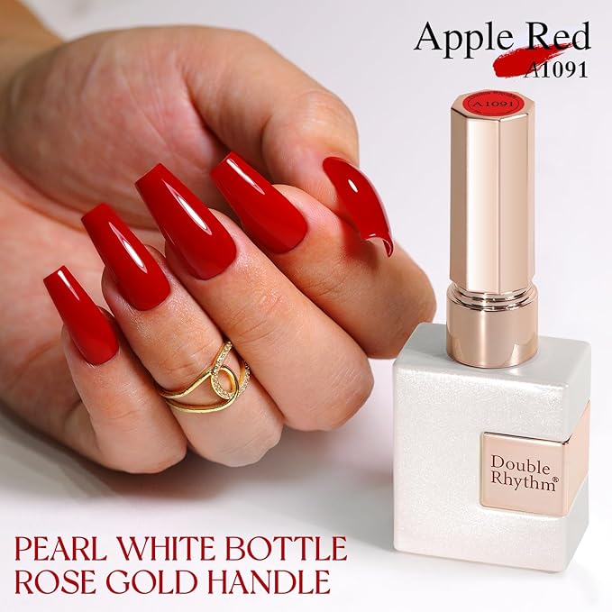 Double Rhythm Gel Polish 15ML Jelly Sheer Pastel Light Milky Color Pearl White Bottle 1 PC 0.5 OZ Full Size Nail Art Salon at Home (Red-D1091)