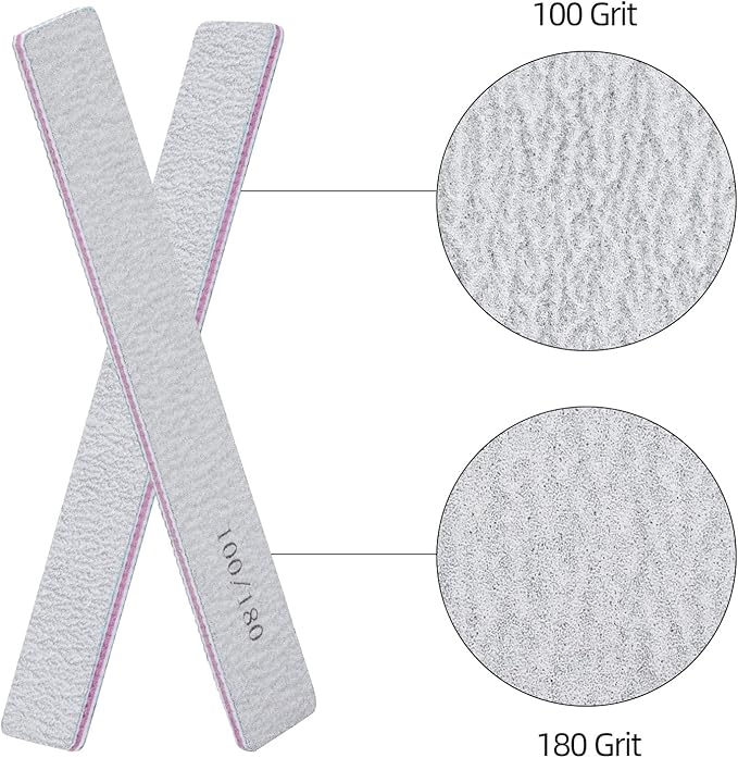 25 Pack 100/180 Grit Nail Files for Acrylic Nails, Rectangle Double Sides Emery Boards Fingernail Files Professional Nail Buffering Files