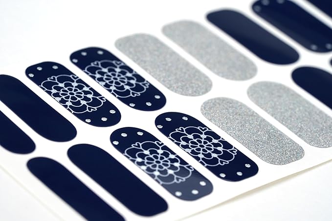 | 20 Exquisite Gel Nail Polish Strips w/Application Accessories - No UV/LED Lamp Required (Navy Elegance)