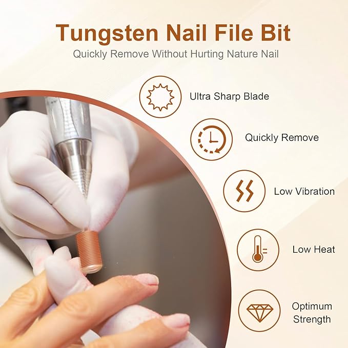 3/32" Large Barrel Smooth Round Top Tungsten Carbide Nail Drill Bit Safety Bit for Gel & Acrylic Removal, 2-Way Rotating Efile Tip, Salon Electric File Accessory (F Grit, Rose Gold)