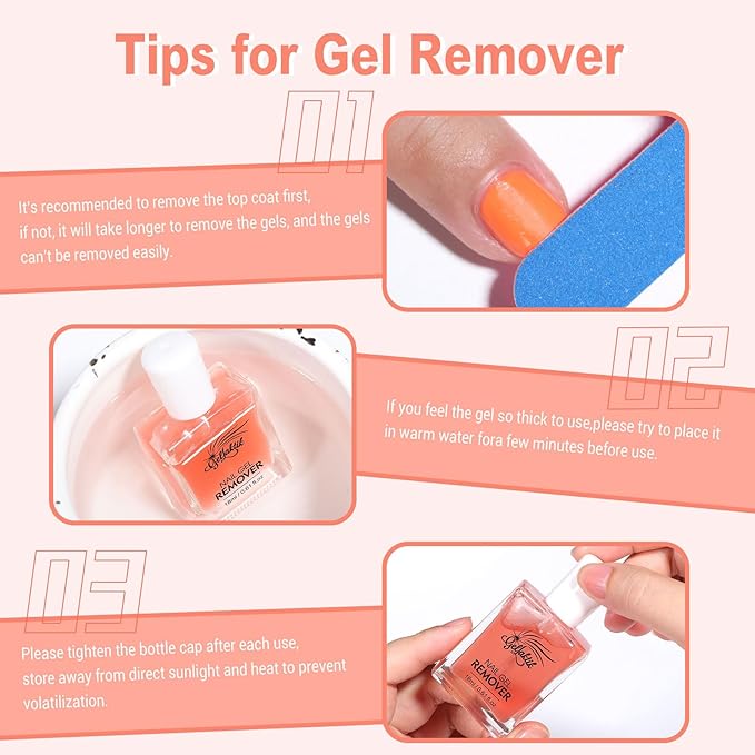 Gel Nail Polish Remover, 2 Pack × 15ml acetone-free Formula Remove Gel Polish for Nails, Quick & Easy Remove in 3-5 Minutes, NO Need Soaking or Foil Wrapping for Nails