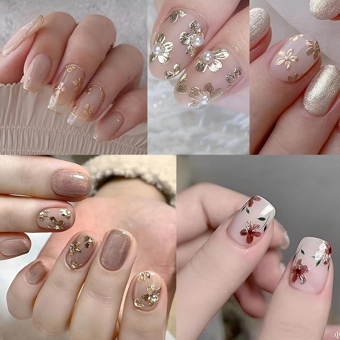 12 Sheets Flower Nail Art Stickers 3D Self Adhesive Gold Nail Decals Summer Spring Nail Stickers for Nail Art Design Flower Nails Supplies for DIY Acrylic Nails for Women Girls