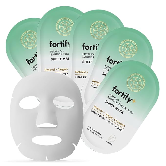Retinol & Collagen Face Mask – 3-in-1: Detox, Treat, Boost – Hydrating, Firming, Anti-Aging – Dermatologist Tested Korean Skin Care – Clean Beauty Vegan Sheet Mask – 5 Sheets