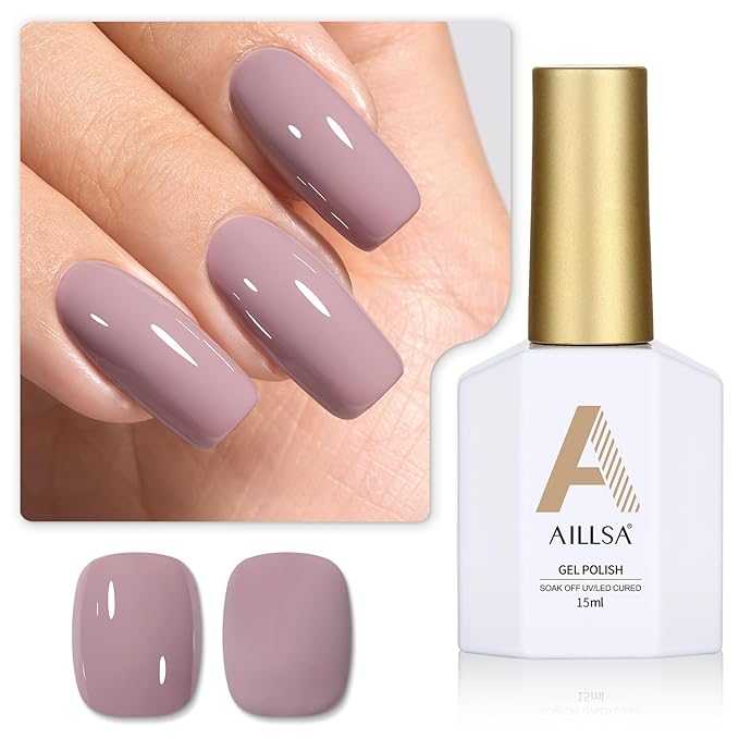 AILLSA Gel Nail Polish Dusty Mauve Jelly Gels Polish Gray Purple Neutral Nude Polish Dark Lavender Nude Natural Color Fall Winter Soak Off U V Gel for Nail Salon at Home 0.51 Fl Oz/GC02