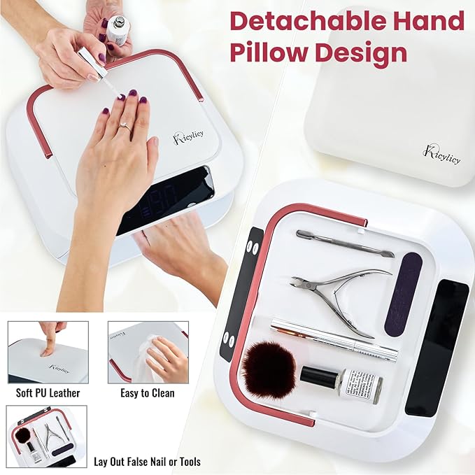 Cordless Nail Lamp,218W Professional Rechargeable UV LED Nail Lamp for Salon,Nail Lamp Built-in 30000mAh Battery,82PCS LEDs Nail Dryer with Dual Displays & Detachable Hand Pillow