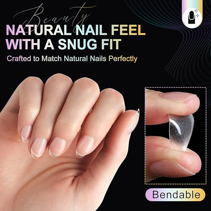 Extra Short Almond Nail Tips 240Pcs Full Cover Soft Gel Nail Tips Short Almond Shaped Nails Tips Soft Gelly Gel Clear Fake Nails Tip for Acrylic Nail Soak Off Home DIY Salon Nails 12 Sizes