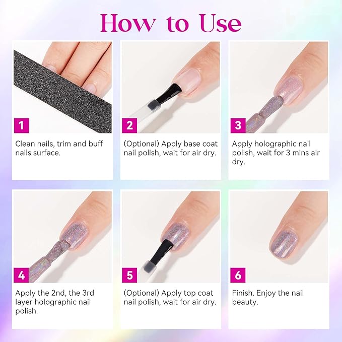 MIZHSE Holographic Nail Polish, Light Purple Glitter Nail Polish Air Dry Fast, 15ml/0.5 fl oz High Glossy Shimmer Nail Pigment Laser Oil-based Nail Lacquer Chrome Halo Nail Art Salon Manicure at Home
