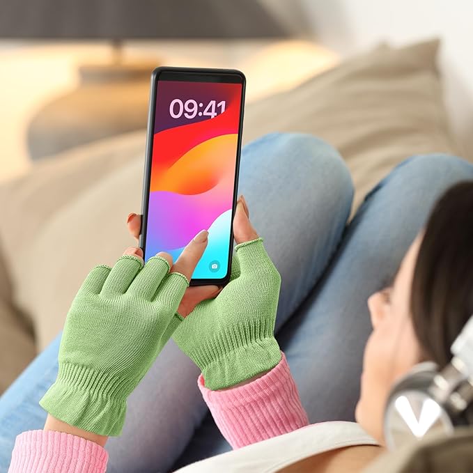 MIG4U Fingerless Moisturizing Gloves, Half Finger Touchscreen Beauty Glove for Eczema, SPA, Dry Hands, Skin Treatment, Summer Sun UV Protection, Apple Green, 1 Pairs L/XL