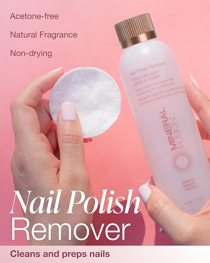 Mineral Fusion Nail Polish Remover - Acetone-Free Nail Care with Natural Solvents - Non Drying Liquid Formula - 6 fl oz