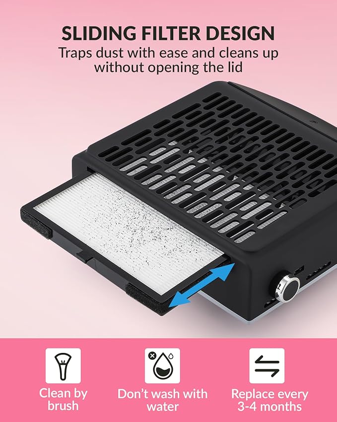 BAOSHISHAN Nail Dust Collector, Professional 100W Nail Vacuum Dust Extractor with Reusable Filter, Nail Tech Vacuum Dust Fan Perfect for Salon Home Use