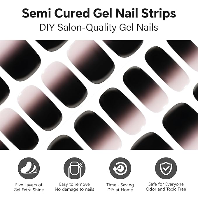 Semi Cured Gel Nail Strips-Quick DIY nail art stickers semi cured gel strips salon quality manicure at home instant beauty solution,Works with Any UV/LED Lamps(Party Night)