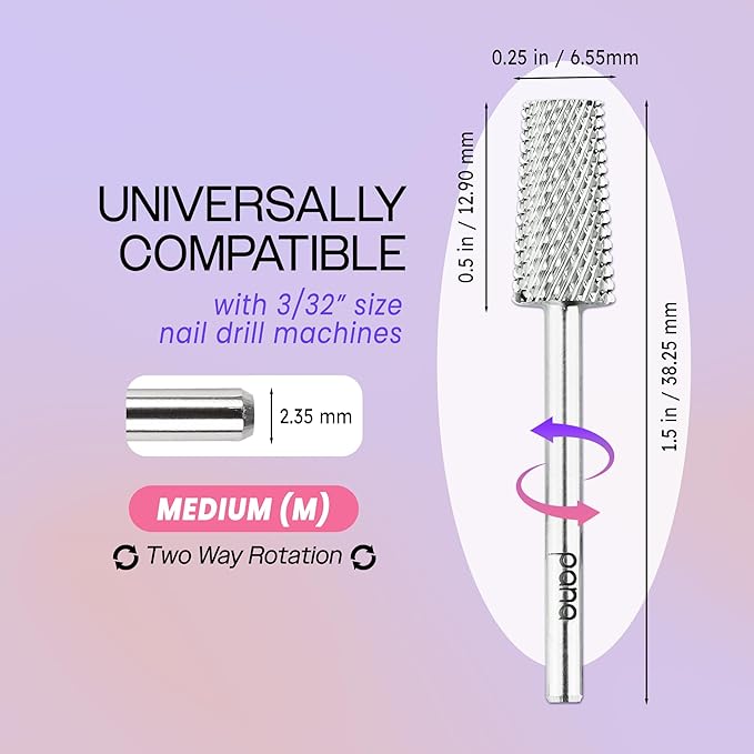 PANA Tapered Barrel Carbide 3/32" Shank Size - (Silver, Medium Grit) - Fast remove Acrylic or Hard Gel Nail Drill Bit for Manicure Pedicure Salon Professional or Beginner