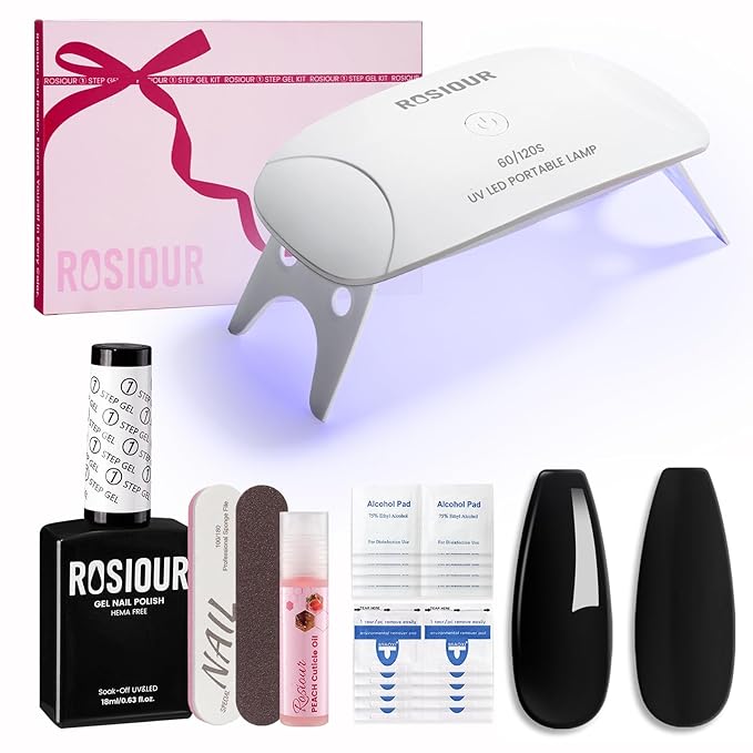 HEMA and TPO Free Black Gel Nail Polish Kit with U V Light for Chrome Nail Powder, 18 ML One Step Gel Nail Polish 3-in-1, No Need Base and Top Coat Women Girl Nail Lovers