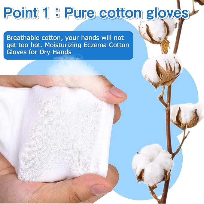 24Pcs Moisturizing Cotton Gloves: Sleeping Cotton Gloves Eczema for Dry Hands Work Gloves for Men and Women Stretchable Reusable Cloth Gloves for Spa Lotion Coin Jewelry Silver Inspection(M)…