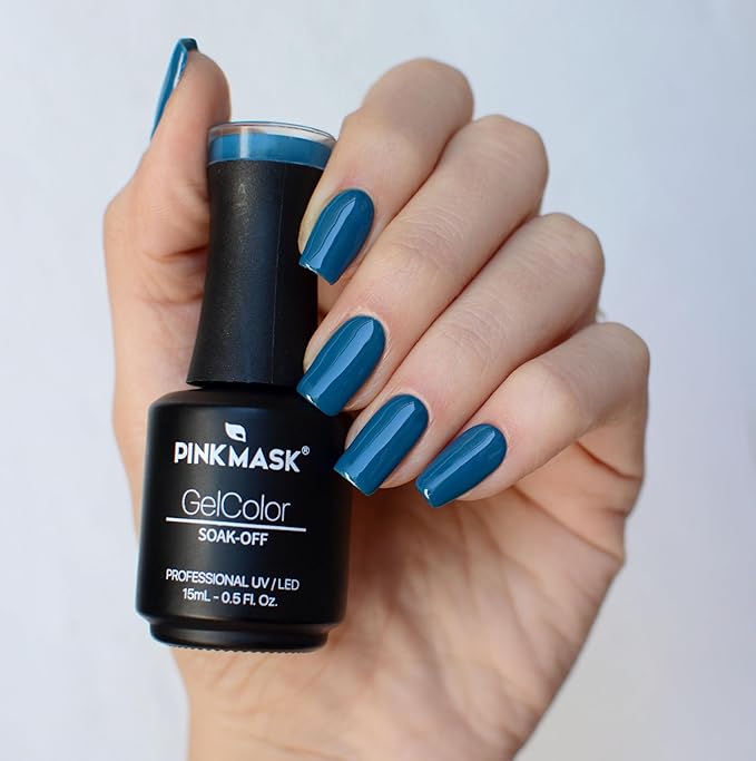 PINK MASK Gel Color Nail Polish Might Ocean 15ml / o.5 oz - UV/LED Gel Polish, Non Wipe, Long Lasting, Soak Off Formula