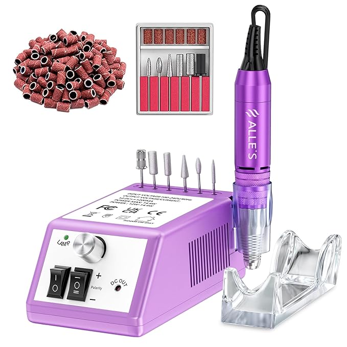 30000 RPM Professional Nail Drill Machine Efile Electric Nail Filer Kit for Finger Toe Nails, Acrylic Gel Dip Nails, Manicure Pedicure Drill with 6Pcs Bits and 106Pcs Sanding Bands, Purple