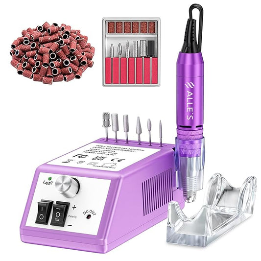 30000 RPM Professional Nail Drill Machine Efile Electric Nail Filer Kit for Finger Toe Nails, Acrylic Gel Dip Nails, Manicure Pedicure Drill with 6Pcs Bits and 106Pcs Sanding Bands, Purple