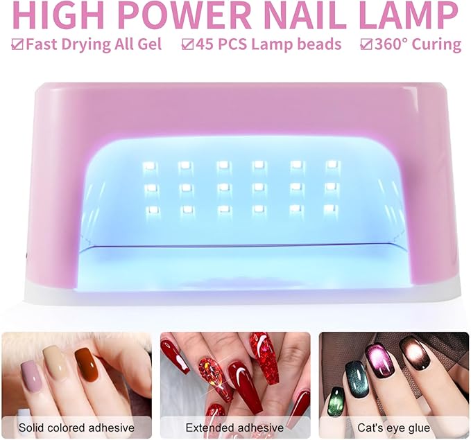 LimeGirl UV LED Nail Lamp Kit for Gel Polish Professional Fast Curing Pink Dryer Light Set with UV Protection Gloves Cordless Rechargeable Nail Art Cure Machine for Manicure Pedicure at Home and Salon