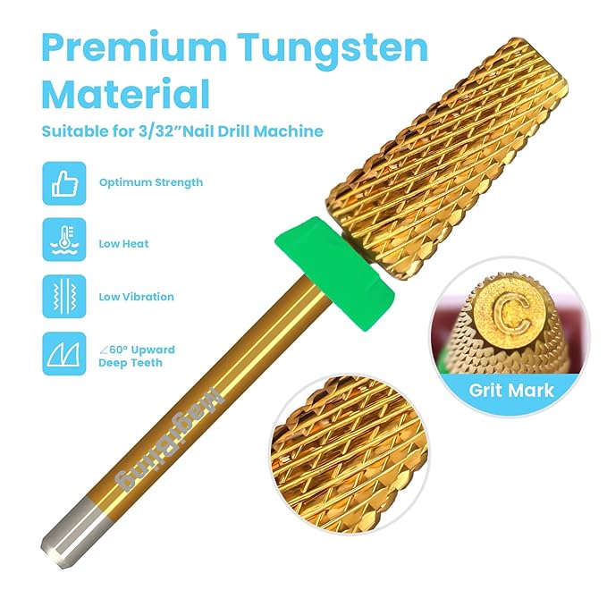 Super Cut Tapered Barrel Nail Drill Bits, 3/32'' Professional Tungsten Carbide Bits, Remove Hard Gel Fast, Right Hand, Suitable for Long Acrylic Nails Gel Polishing, Coarse.