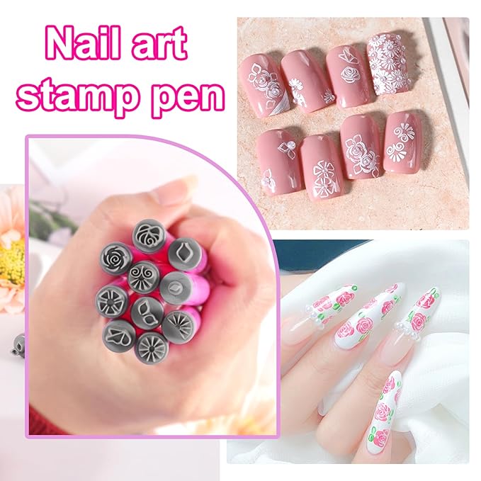 10pcs Nail Art Stamp Pen Set Flower Design Nail Stamping Pens Nail Stamp Tool Nail Art Stamps for Women