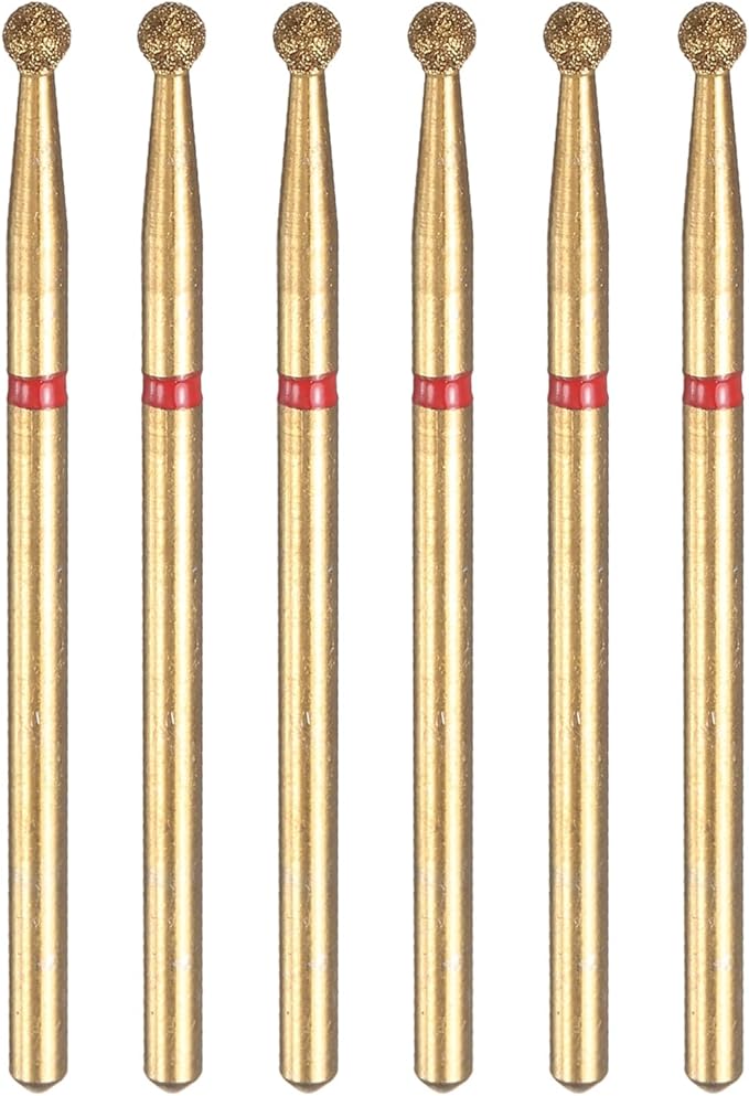 HARFINGTON 6pcs 200-230 Grits Diamond Grinding Bit 2.3mm Ball Head 2.35mm Shank 2.3mm Length Titanium Plated Stone Sanding Drill Bits Rotary Tool for Nails Grinding Polishing